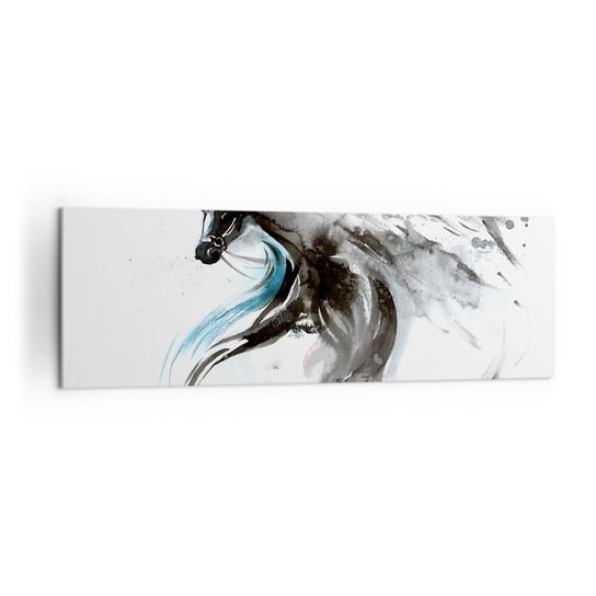 Obraz na płótnie - Galop Czarnego Księcia - 160x50cm - Zwierzęta Koń Grafika - Nowoczesny foto obraz w ramie do salonu do sypialni ARTTOR ARTTOR