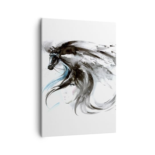 Obraz na płótnie - Galop Czarnego Księcia - 50x70cm - Zwierzęta Koń Grafika - Nowoczesny Canvas obraz do salonu do sypialni ARTTOR ARTTOR
