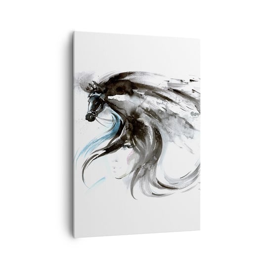 Obraz na płótnie - Galop Czarnego Księcia - 70x100cm - Zwierzęta Koń Grafika - Nowoczesny foto obraz w ramie do salonu do sypialni ARTTOR ARTTOR