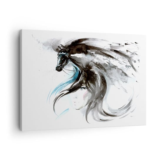 Obraz na płótnie - Galop Czarnego Księcia - 70x50cm - Zwierzęta Koń Grafika - Nowoczesny Canvas obraz do salonu do sypialni ARTTOR ARTTOR