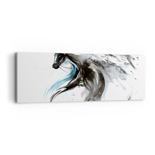 Obraz na płótnie - Galop Czarnego Księcia - 90x30cm - Zwierzęta Koń Grafika - Nowoczesny Canvas obraz do salonu do sypialni ARTTOR ARTTOR