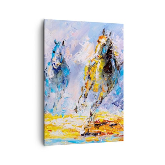 Obraz na płótnie - Galopem przez blask - 50x70cm - Zwierzęta Konie Impresjonizm - Nowoczesny Canvas obraz do salonu do sypialni ARTTOR ARTTOR