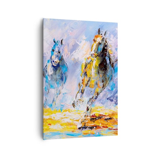Obraz na płótnie - Galopem przez blask - 70x100cm - Zwierzęta Konie Impresjonizm - Nowoczesny foto obraz w ramie do salonu do sypialni ARTTOR ARTTOR