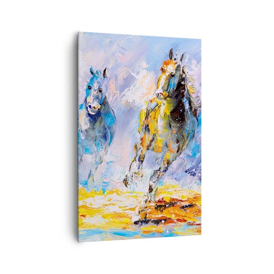 Obraz na płótnie - Galopem przez blask - 80x120cm - Zwierzęta Konie Impresjonizm - Nowoczesny obraz na ścianę do salonu do sypialni ARTTOR ARTTOR