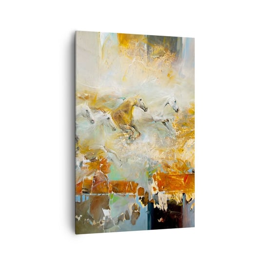 Obraz na płótnie - Galopem przez światło - 80x120cm - Abstrakcja Konie Zwierzęta - Nowoczesny obraz na ścianę do salonu do sypialni ARTTOR ARTTOR