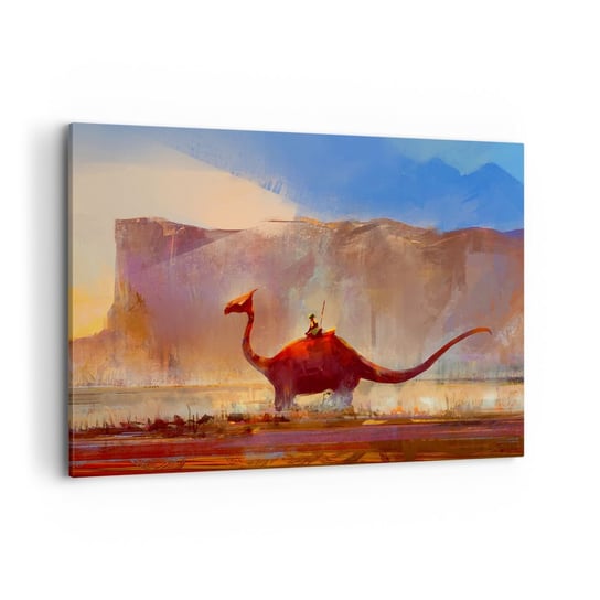 Obraz na płótnie - Gdyby nie wyginęły - 100x70cm - Abstrakcja Dinozaur Fantasy - Nowoczesny foto obraz w ramie do salonu do sypialni ARTTOR ARTTOR