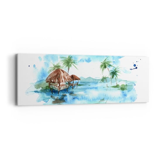 Obraz na płótnie - Gdzieś na Pacyfiku - 90x30cm - Krajobraz Wyspa Palmy - Nowoczesny Canvas obraz do salonu do sypialni ARTTOR ARTTOR