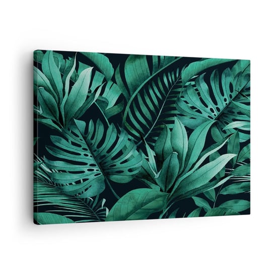 Obraz na płótnie - Głębia tropikalnej zieleni - 70x50cm - Roślina Egzotyczna Liść Palmy Liść Monstera - Nowoczesny Canvas obraz do salonu do sypialni ARTTOR ARTTOR