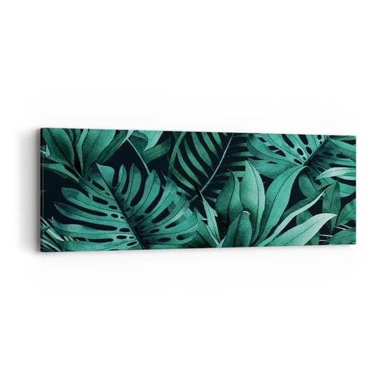 Obraz na płótnie - Głębia tropikalnej zieleni - 90x30cm - Roślina Egzotyczna Liść Palmy Liść Monstera - Nowoczesny Canvas obraz do salonu do sypialni ARTTOR ARTTOR