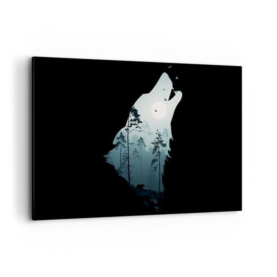 Obraz na płótnie - Głos leśnej nocy - 120x80cm - Abstrakcja Niedźwiedź Jaskinia - Nowoczesny obraz na ścianę do salonu do sypialni ARTTOR ARTTOR