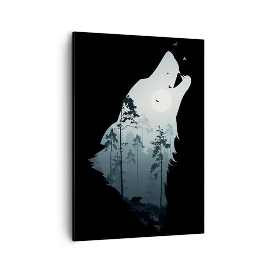 Obraz na płótnie - Głos leśnej nocy - 50x70cm - Abstrakcja Niedźwiedź Jaskinia - Nowoczesny Canvas obraz do salonu do sypialni ARTTOR ARTTOR