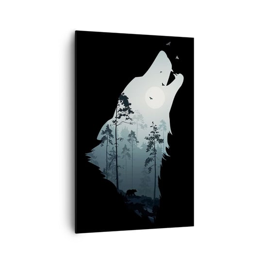 Obraz na płótnie - Głos leśnej nocy - 80x120cm - Abstrakcja Niedźwiedź Jaskinia - Nowoczesny obraz na ścianę do salonu do sypialni ARTTOR ARTTOR