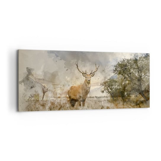 Obraz na płótnie - Godność - siła - dostojeństwo - 120x50cm - Zwierzęta Jeleń Krajobraz - Nowoczesny obraz na ścianę do salonu do sypialni ARTTOR ARTTOR