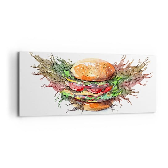 Obraz na płótnie - Gorąca pokusa - 120x50cm - Gastronomia Hamburger Kulinaria - Nowoczesny obraz na ścianę do salonu do sypialni ARTTOR ARTTOR