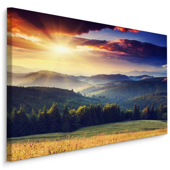 Obraz na Płótnie GÓRY Karpaty Krajobraz Las Drzewa Zachód Słońca 3D 100cm x 70cm Muralo