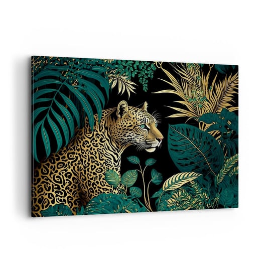 Obraz na płótnie - Gospodarz w dżungli - 100x70cm - Lampart Dżungla Tropikalny - Nowoczesny foto obraz w ramie do salonu do sypialni ARTTOR ARTTOR
