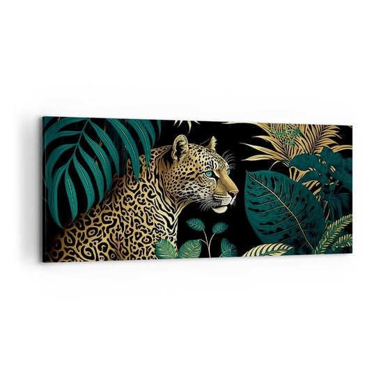 Obraz na płótnie - Gospodarz w dżungli - 120x50cm - Lampart Dżungla Tropikalny - Nowoczesny obraz na ścianę do salonu do sypialni ARTTOR ARTTOR