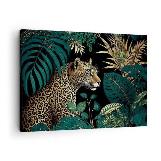 Obraz na płótnie - Gospodarz w dżungli - 70x50cm - Lampart Dżungla Tropikalny - Nowoczesny Canvas obraz do salonu do sypialni ARTTOR ARTTOR