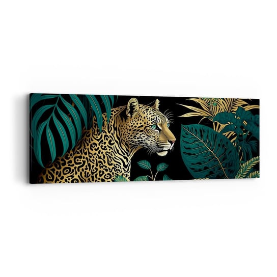 Obraz na płótnie - Gospodarz w dżungli - 90x30cm - Lampart Dżungla Tropikalny - Nowoczesny Canvas obraz do salonu do sypialni ARTTOR ARTTOR