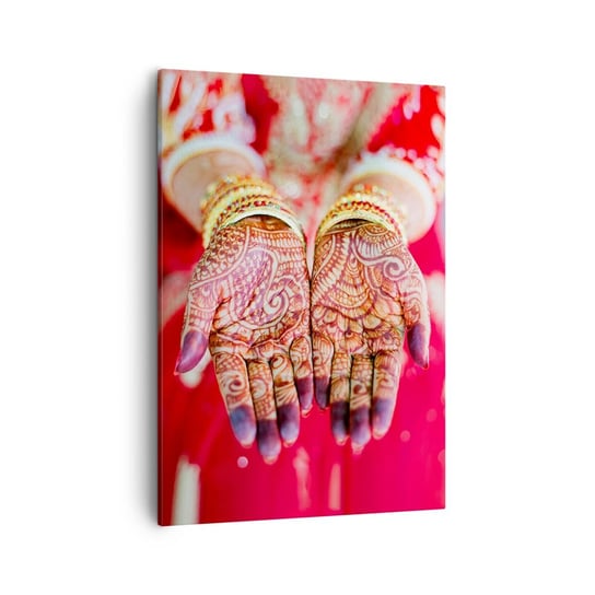 Obraz na płótnie - Gotowa złapać szczęście - 50x70cm - Kobiece Dłonie Orientalne Wzory Indie - Nowoczesny Canvas obraz do salonu do sypialni ARTTOR ARTTOR