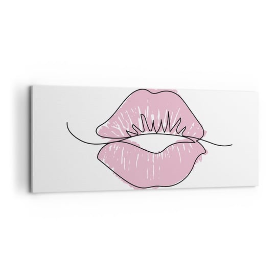Obraz na płótnie - Gotowy do pocałunku? - 100x40cm - Grafika Różowe Usta Sztuka - Nowoczesny foto obraz w ramie do salonu do sypialni ARTTOR ARTTOR
