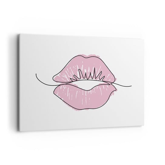 Obraz na płótnie - Gotowy do pocałunku? - 100x70cm - Grafika Różowe Usta Sztuka - Nowoczesny foto obraz w ramie do salonu do sypialni ARTTOR ARTTOR