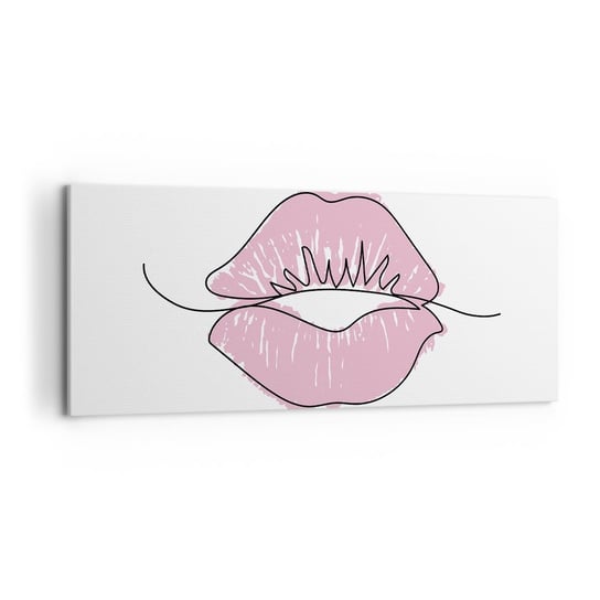 Obraz na płótnie - Gotowy do pocałunku? - 120x50cm - Grafika Różowe Usta Sztuka - Nowoczesny obraz na ścianę do salonu do sypialni ARTTOR ARTTOR