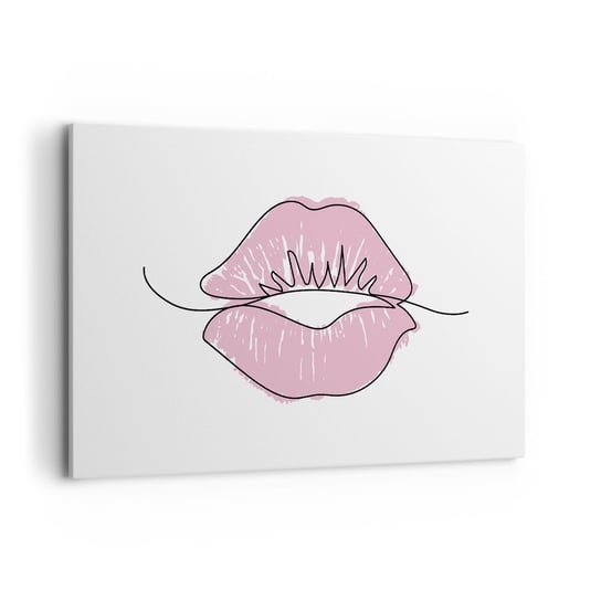 Obraz na płótnie - Gotowy do pocałunku? - 120x80cm - Grafika Różowe Usta Sztuka - Nowoczesny obraz na ścianę do salonu do sypialni ARTTOR ARTTOR