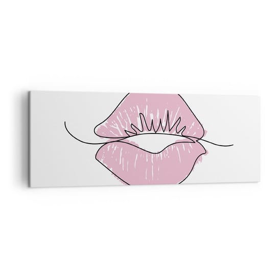 Obraz na płótnie - Gotowy do pocałunku? - 140x50cm - Grafika Różowe Usta Sztuka - Nowoczesny Canvas obraz do salonu do sypialni ARTTOR ARTTOR