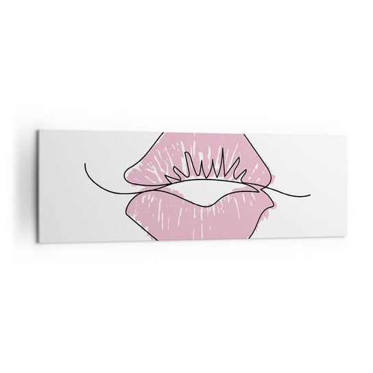 Obraz na płótnie - Gotowy do pocałunku? - 160x50cm - Grafika Różowe Usta Sztuka - Nowoczesny foto obraz w ramie do salonu do sypialni ARTTOR ARTTOR