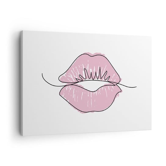 Obraz na płótnie - Gotowy do pocałunku? - 70x50cm - Grafika Różowe Usta Sztuka - Nowoczesny Canvas obraz do salonu do sypialni ARTTOR ARTTOR
