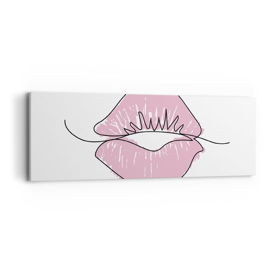 Obraz na płótnie - Gotowy do pocałunku? - 90x30cm - Grafika Różowe Usta Sztuka - Nowoczesny Canvas obraz do salonu do sypialni ARTTOR ARTTOR