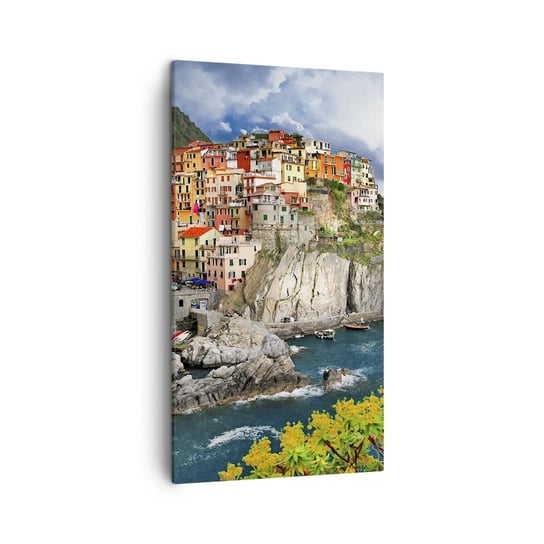 Obraz na płótnie - Gromadka przytulona do skał - 45x80 cm - Obraz nowoczesny - Krajobraz, Architektura, Włochy, Manarola, Liguria - PA45x80-2710 ARTTOR