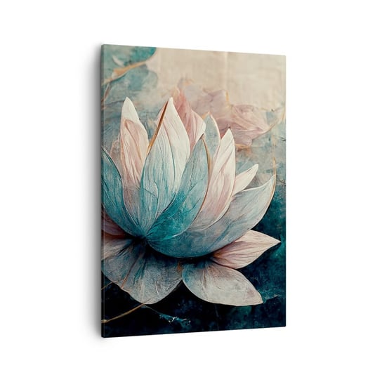 Obraz na płótnie - Gwiazdy jeziora - 50x70cm - Kwiaty Art Deco Lotos - Nowoczesny Canvas obraz do salonu do sypialni ARTTOR ARTTOR