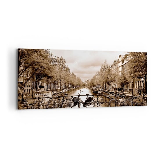 Obraz na płótnie - Holenderskie klimaty - 100x40cm - Miasto Amsterdam Rower - Nowoczesny foto obraz w ramie do salonu do sypialni ARTTOR ARTTOR
