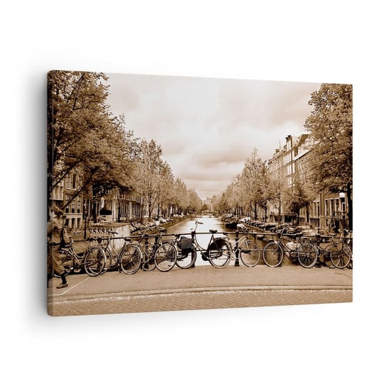Obraz na płótnie - Holenderskie klimaty - 70x50 cm - Obraz nowoczesny - Miasto, Amsterdam, Rower, Most, Holandia - AA70x50-2971 ARTTOR