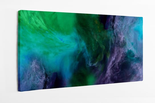 Obraz na płótnie HOMEPRINT, abstrakcja, faktura z niebieskimi, fioletowymi i zielonymi wirami farby wygląda jak kosmos 100x50 cm HOMEPRINT