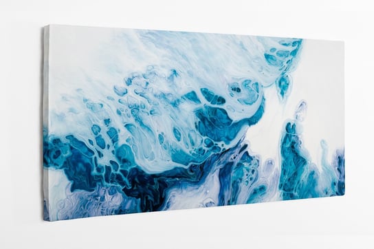 Obraz na płótnie HOMEPRINT, abstrakcja, rozlana, wylana, farba, lakier, na wodzie, abstrakcja, fale, błękitne, białę 120x50 cm HOMEPRINT