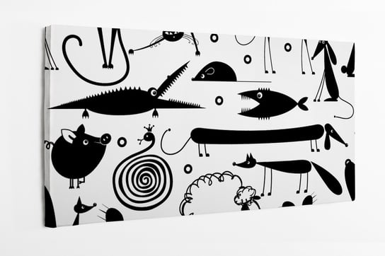 Obraz na płótnie HOMEPRINT, abstrakcyjne wyobrażenie czarnych zwierząt a jasnym tle, kot, pies, krokodyl, świnia, baran 100x50 cm HOMEPRINT