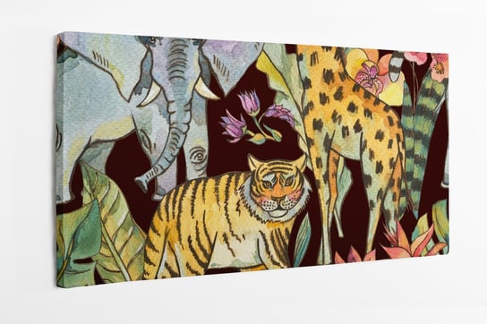 Obraz na płótnie HOMEPRINT,  abstrakcyjne wyobrażenie zwierząt afrykańskich w dżungli 120x60 cm HOMEPRINT