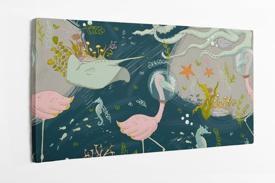 Obraz na płótnie HOMEPRINT, abstrakcyjny wzór, morze, ocean, flamingi pod wodą, morskie zwierzęta 100x50 cm HOMEPRINT