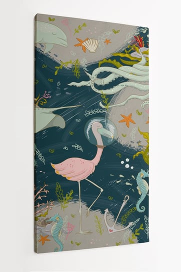 Obraz na płótnie HOMEPRINT, abstrakcyjny wzór, morze, ocean, flamingi pod wodą, morskie zwierzęta 60x120 cm HOMEPRINT
