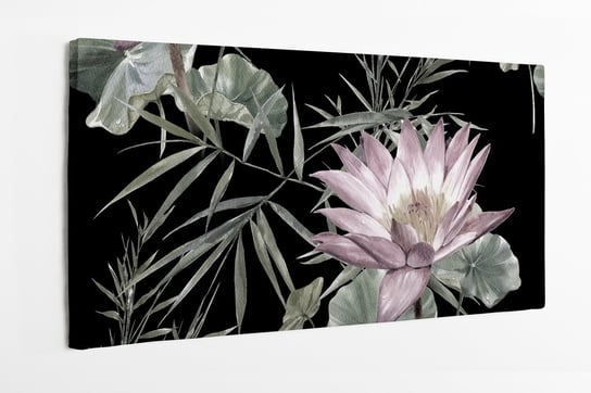Obraz na płótnie HOMEPRINT, akwarela, obraz liści i kwiatów, wzór, na ciemnym tle, botanika 100x50 cm HOMEPRINT