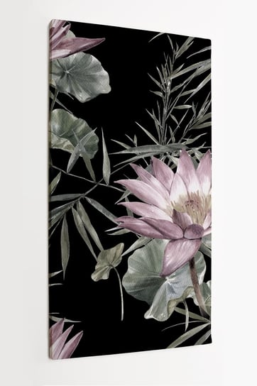 Obraz na płótnie HOMEPRINT, akwarela, obraz liści i kwiatów, wzór, na ciemnym tle, botanika 50x100 cm HOMEPRINT