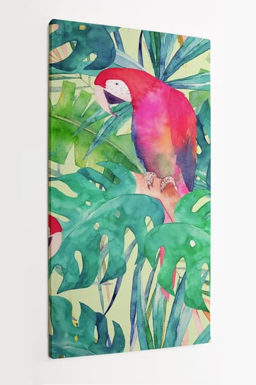Obraz na płótnie HOMEPRINT, akwarele, ilustracja, papugi, dżungla, liście, tropiki 50x100 cm HOMEPRINT
