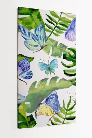 Obraz na płótnie HOMEPRINT, akwarele, motyle, dżungla, monstera, liście 60x120 cm HOMEPRINT