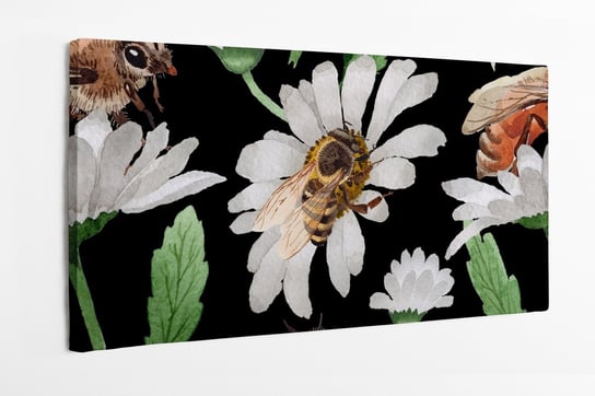 Obraz na płótnie HOMEPRINT, akwarele, pszczółki, stokrotki, pole, łąka 120x50 cm HOMEPRINT