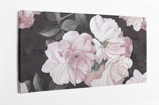 Obraz na płótnie HOMEPRINT, akwarele, róże, wzór, detale, kwiat, płatki róż, zbliżenie 120x60 cm HOMEPRINT