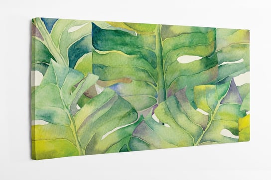 Obraz na płótnie HOMEPRINT, akwarele, tropikalne zielone liście, zbliżenie, detale 120x50 cm HOMEPRINT
