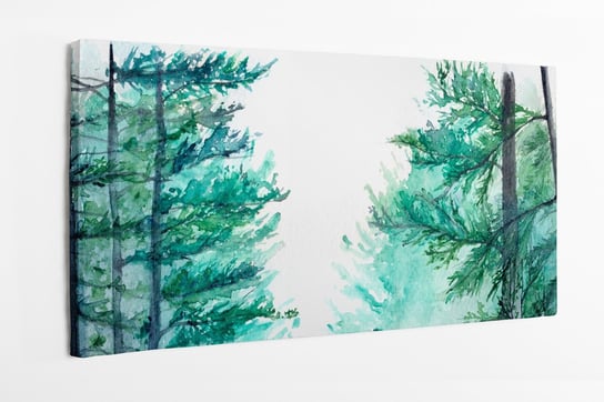 Obraz na płótnie HOMEPRINT, akwarele, turkusowe, choinki, drzewa iglaste 120x60 cm HOMEPRINT